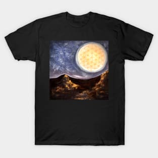 Sacred geometry - moon with flower of life T-Shirt